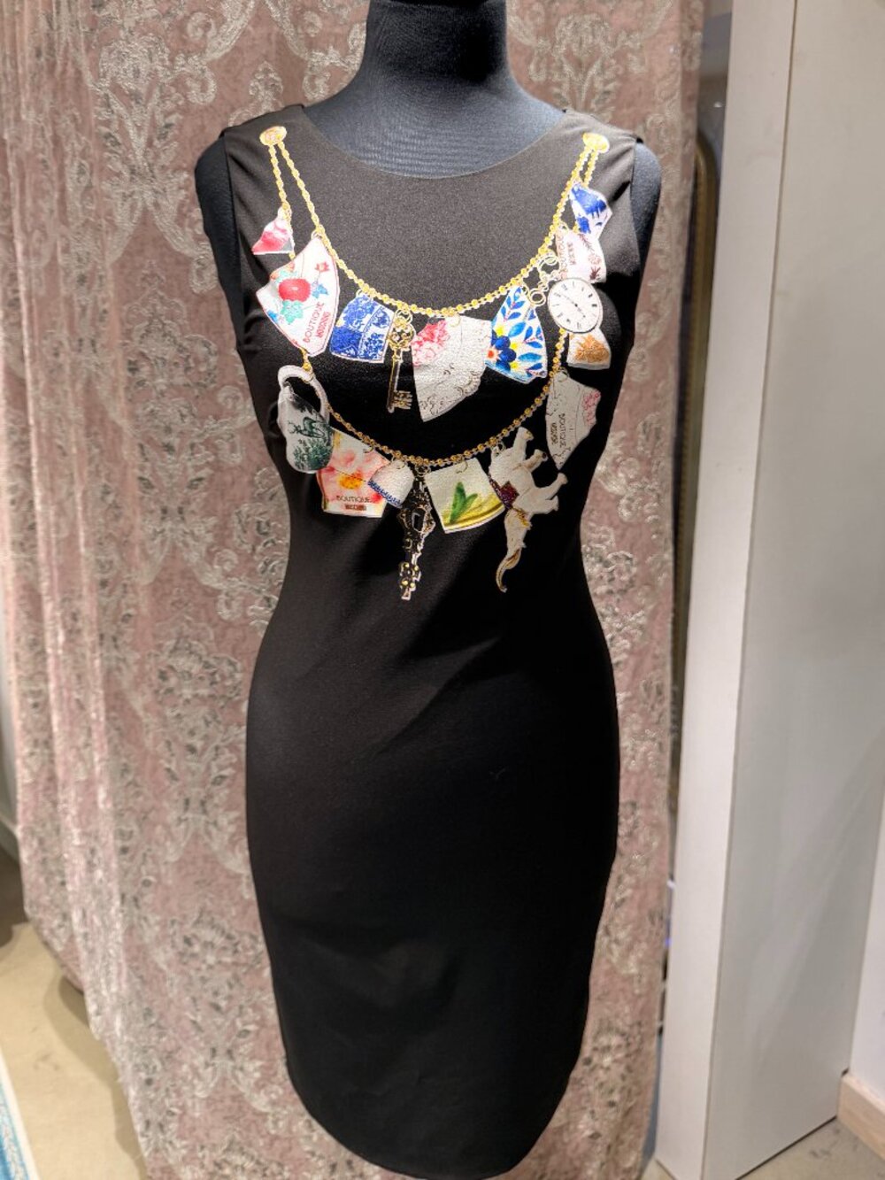 Moschino Boutique Black Trompe L’oeil Charm Print Dress